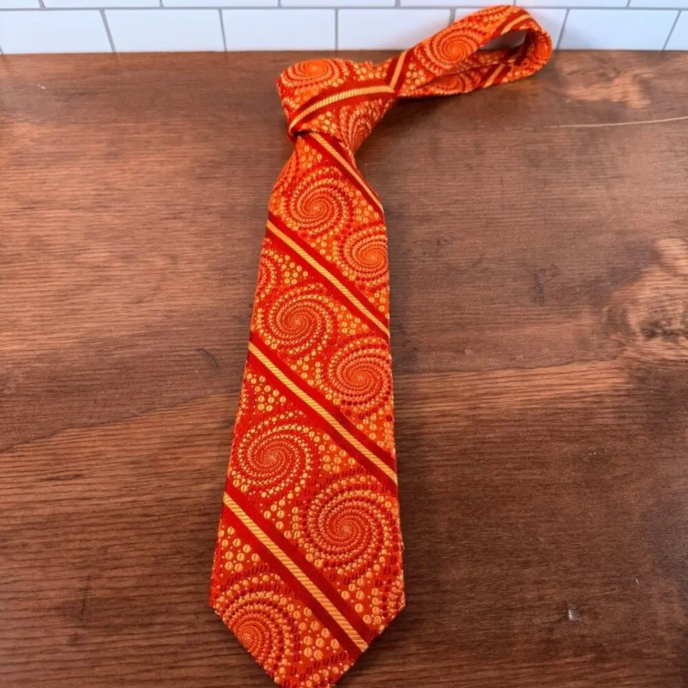 Ted Baker London Orange Psychedelic Geometric Spiral Silk Necktie